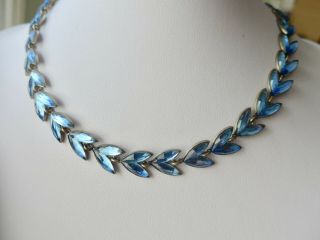Vintage Art Deco Signed Czech Mirror Glass Necklace Blue Vauxhall Glass Necklace