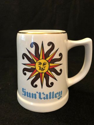Vintage Sun Valley Idaho Ski Resort Sun Face Ceramic Beer Stein Mug