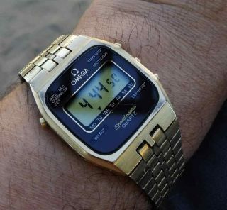 Vintage Omega Speedmaster Lcd Digital Quartz Watch Unique Gold Color