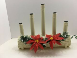 Vintage Christmas Blow Mold Plastic Table Top Lighted Yule Log 5 Candle