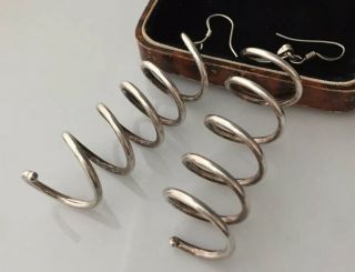 Vintage Jewellery Fabulous Sterling Silver Large Coils Earrings For Pierced Ears