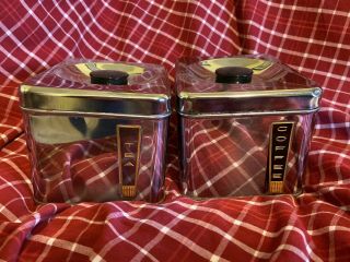 Vintage Lincoln Beautyware Chrome Stackable Canister Set Of 2 Coffee And Tea