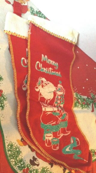 2 Vtg 1960s Red Flannel Christmas Stockings - 