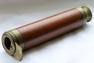 Antique 2 - Draw Brass & Wood Telescope; 19th C Or Earlier
