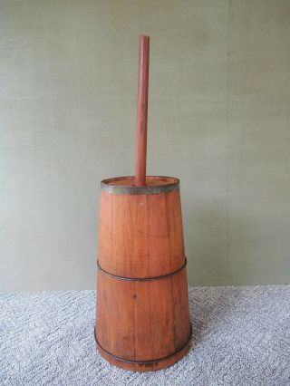 Antique Butter Churn Cedar Wood Vintage Primitive,  Dasher,  Lid,  29 " Tall