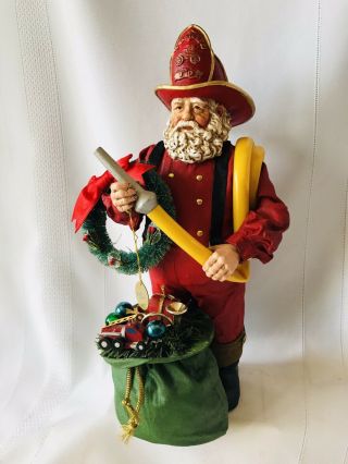 Vintage Possible Dreams Clothtique Fireman Santa With Bag Toys Wreath Fire Hose