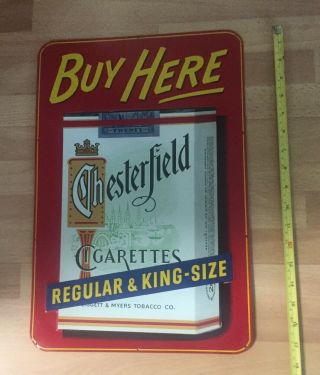 Vintage Embossed Tin Metal Chesterfield Cigarettes Sign - Graphics 18 X 11
