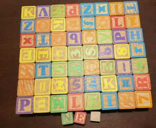 59 Wooden Numbers Alphabet Blocks Letter Wood Baby Learning Vintage Abc Kids
