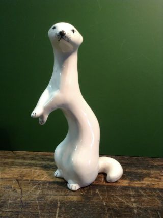 Brt Vintage Porcelain Ceramic Standing Figurine White Weasel Mink C.  1980s