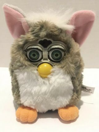 Vintage 1998 Furby 70 - 800 Tiger Electronics Gray & White Pink Ears Green Eyes
