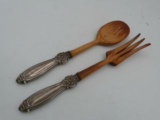 Vintage Sterling Silver Wooden Spoon And Fork