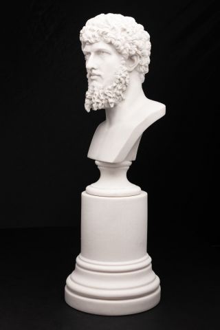 Marble Bust Of Roman Emperor Lucias Verus On A Large Base,  Classical Sculpture.