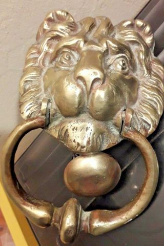 Large Heavy Vintage Brass Lion Head Door Knocker With Striker Plate 8 "