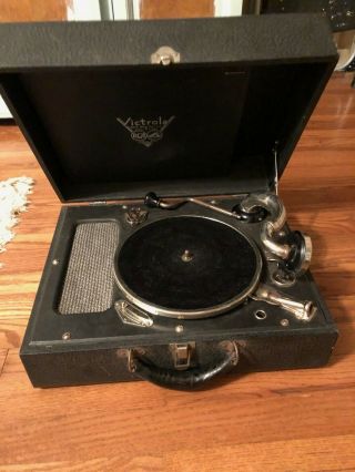 Antique Vintage Rca Victor Victrola Phonograph Portable Suitcase Record Player