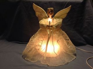Vintage Animated Lighted Christmas Angel Table Topper Arms Wings Head Move