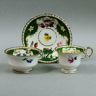 Antique Minton Porcelain Neo Rococo Coffee Cup,  Tea Cup & Saucer C.  1830