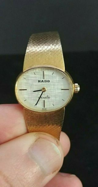 Vintage Rado Silhouette 18k Gold Plated Swiss Ladies Hand Winding Watch 1980 