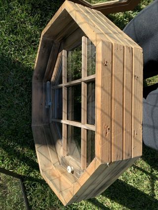 Antique Brown Wooden Operating Octagon Window,  22.  25” W/ Grill Tree Play House