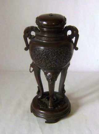 Fine Antique Japanese Bronze Incense Burner / Censer On 3 Legs A/f
