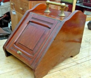 Vintage Wooden Coal Scuttle With Liner And Brass Shovel