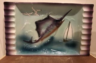 Vintage Midcentury Mcm Swordfish Ceramic Ashtray Retro Mod Nautical