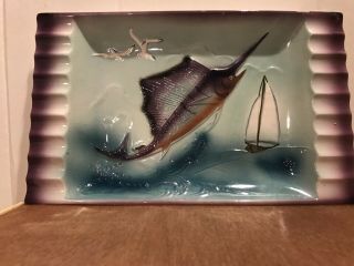 Vintage Midcentury MCM Swordfish Ceramic Ashtray Retro Mod Nautical 2