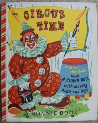Vintage Bonnie Jack - In - The - Book Circus Time Clown Doll W/ Moving Head & Legs