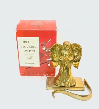 Vintage Brookstone Brass Angel Christmas Mantel Stocking Holder/hanger Heavy