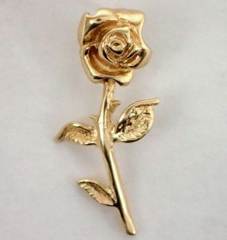 Estate Vtg Solid 14k Yellow & Rose Gold Long Stem Flower Dainty Necklace Pendant