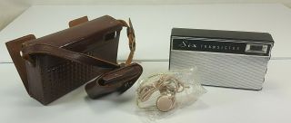 Vintage Penncrest 6 Transistor Radio Model 1132 Leather Cover Case & Ear Piece
