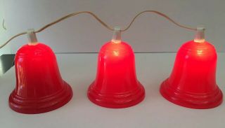 Vintage Large Christmas Bell Red Plastic 5” X 5” String Lights Set Electric