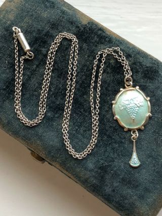 Vintage Sterling Silver Charles Horner Turquoise Enamel Dropper Pendant Chain