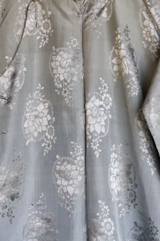 Antique Chinese Damask Gray Silk Floral Cheongsam Qipao Robe Jacket blouse 2