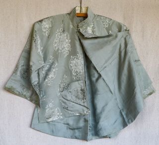 Antique Chinese Damask Gray Silk Floral Cheongsam Qipao Robe Jacket blouse 3