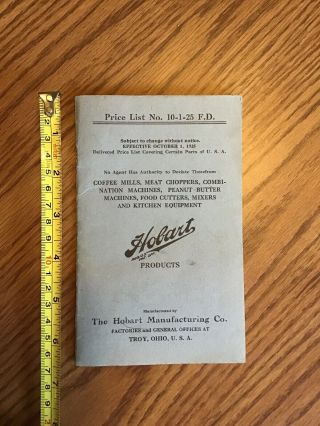 Antique Vintage Hobart Price List 1925