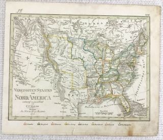 1842 Antique Map Of The United States Of America Rare Hand Coloured Engraving