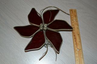 Vintage Real Leaded Stained Glass Suncatcher Large Red Flower