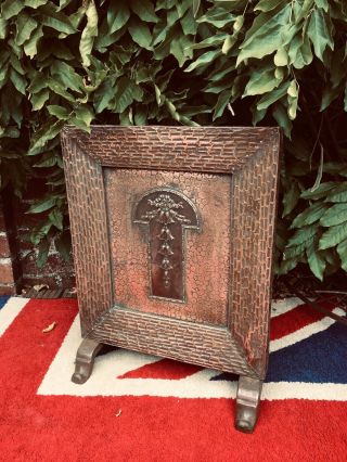 Arts And Crafts Style Fire Screen In Hammered Copper