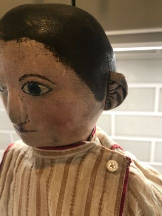 RARE 24” Americana Folk Art Antique 19th Century Oil Painted Cloth Rag Boy Doll 3