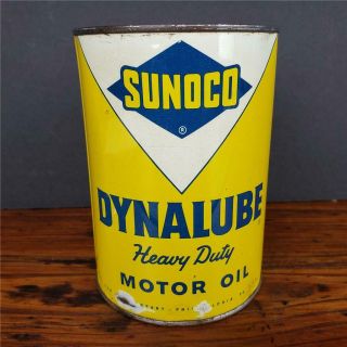 Vintage Nos Full Sunoco Dynalube Motor Oil 1 Quart Can Sign Gas Station