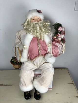Pink Victorian Santa Claus Figurine Doll Sitting Vintage Estate Porcelain Head