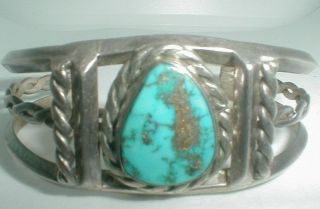 Vintage Navajo Sterling Silver Cuff Bracelet Bisbee Turquoise Handmade Antique