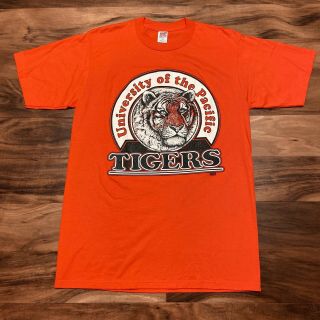 90s University Of The Pacific Tigers College Tee Shirt Made In Usa Vtg Size L