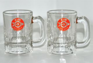 Set Of 2 Vintage 60s 1960s A&w Root Beer Arrow Logo Small Glass Mug Stein Mcm