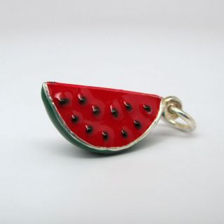 Vintage Watermelon Slice Charm For Bracelet Sterling Silver Enamel Pendant Cute