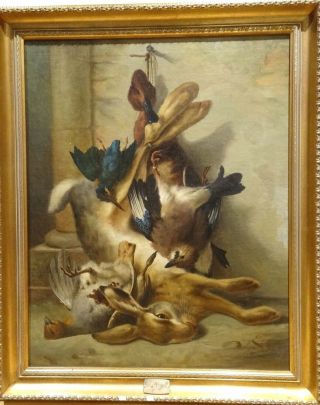 Large 19th Century Italian Still Life Rabbit & Birds Pheasant Dead Game Mattoni