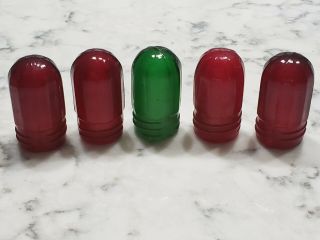 Vintage Red Green Glass Indicator Dash Instrument Panel Light Dome Covers Long