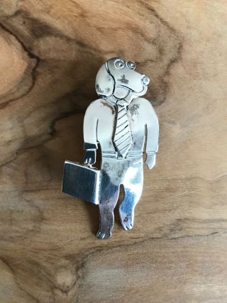 Vintage - 925 Sterling Silver TAXCO - Pin / Brooch - Cartoon Dog w Briefcase 2