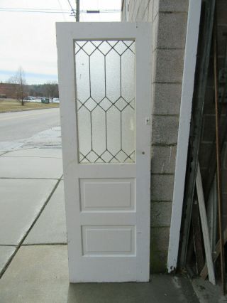 Antique Oak Pantry Door With Stained Glass 23.  75 X 71.  5 Salvage
