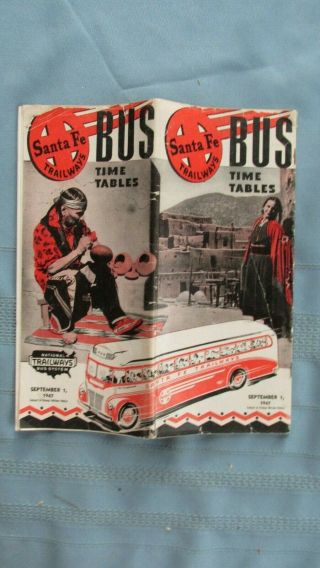 1947 Santa Fe Trailways Bus Time Table - Mexico - Route Maps & Stations